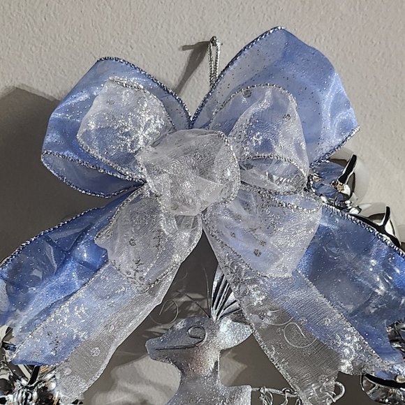 Huntington 9" Silver Jingle Bell With Silver Reindeer and Silver and Blue Bow Li - Picture 6 of 10